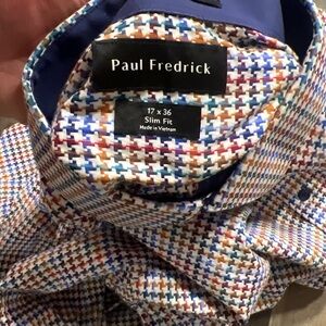 Paul Fredrick Colorful Houndstooth Slim Fit Shirt XL NNT